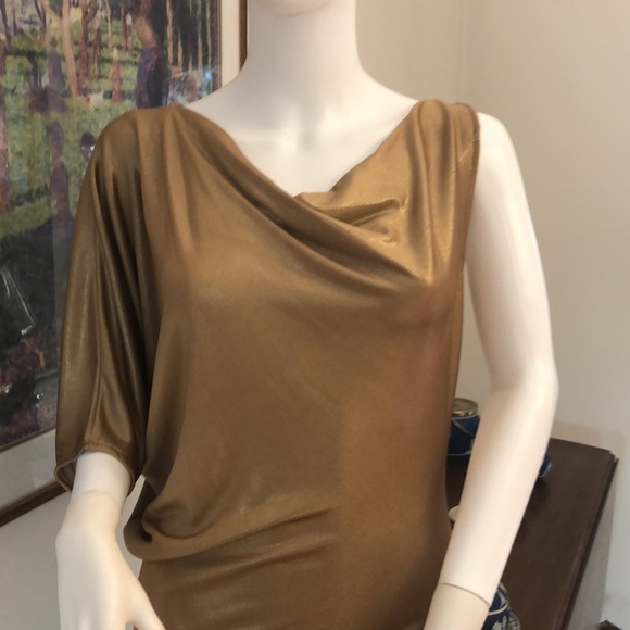 BCBGMAXAZRIA Gold Abrial Asymmetric Dress Extra Small - Picture 4 of 8